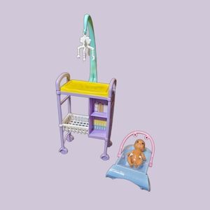 Barbie Skipper Babysitters Inc Nursery Playset Crib w/ Mobile Baby Bouncer